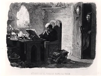 Claude Frollo in de Kleine Kamer van de Toren, illustratie uit 